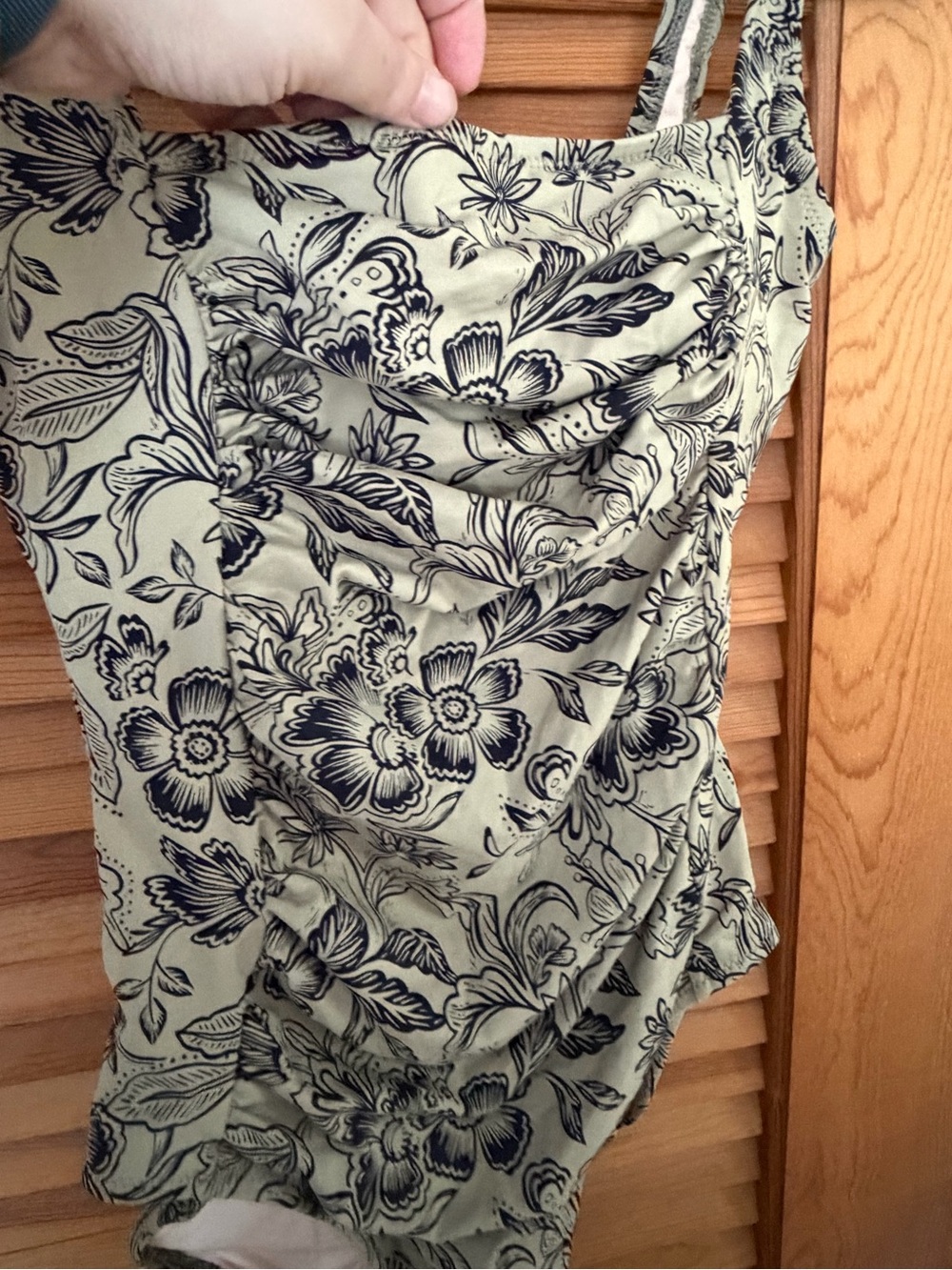 Garnet Hill Active Square-Neck One Piece ruched Swimsuit Green black Floral 4 - Picture 3 of 8